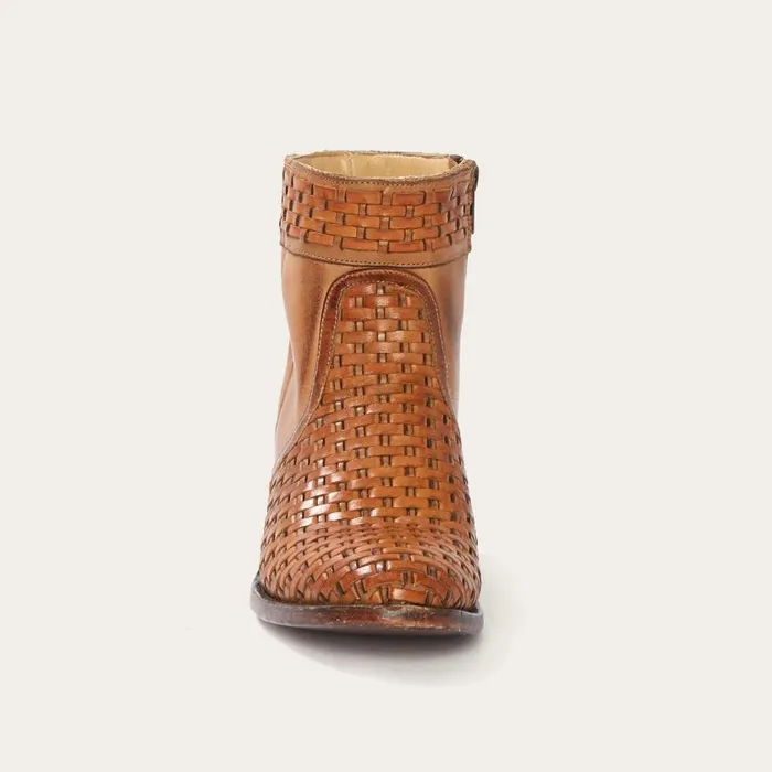Basketweave Side Zip Ankle Boot Brown Women Stetson Shorties