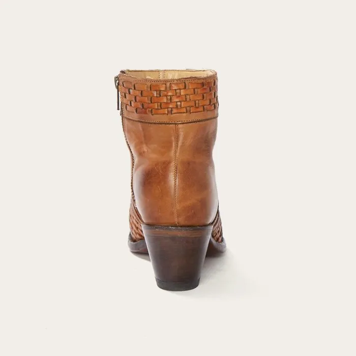 Basketweave Side Zip Ankle Boot Brown Women Stetson Shorties