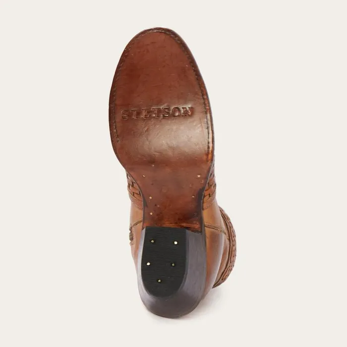 Basketweave Side Zip Ankle Boot Brown Women Stetson Shorties