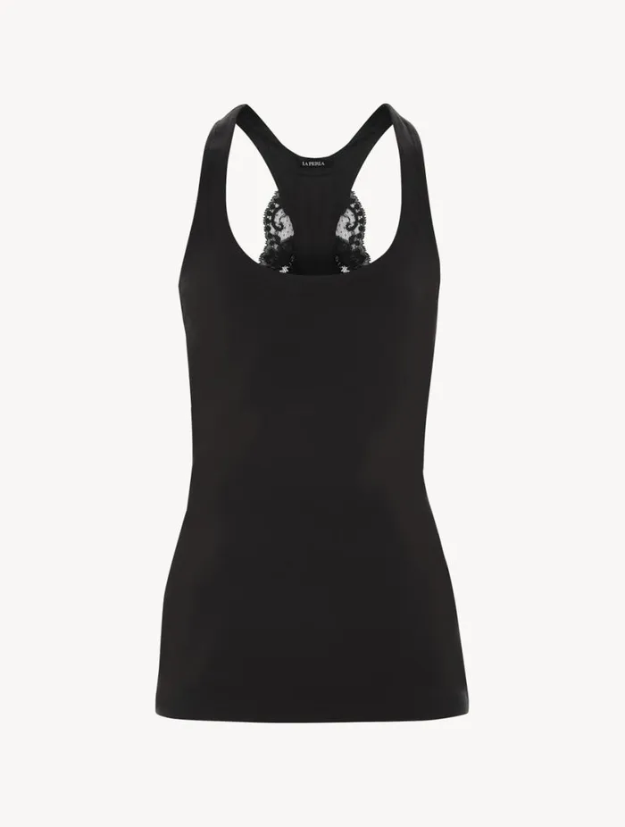 Black Cotton Vest Top Sleepwear La Perla Camisoles