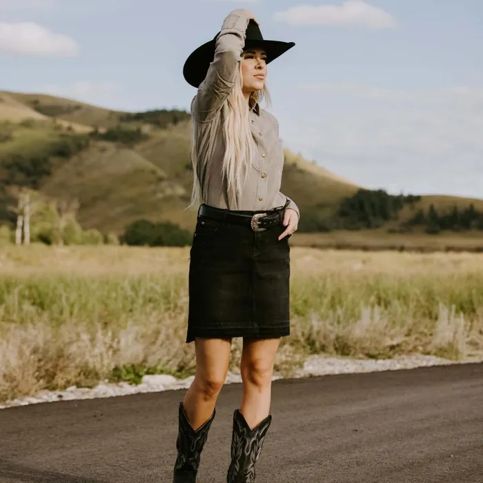 Black Denim 5Pocket Skirt Black Women Stetson Skirts and Shorts