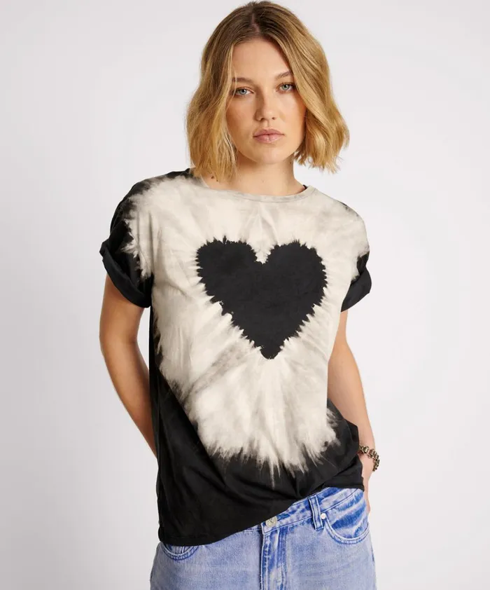 BLACK HEART TIE DYE UNISEX TEE Women One Teaspoon Tees and Tanks