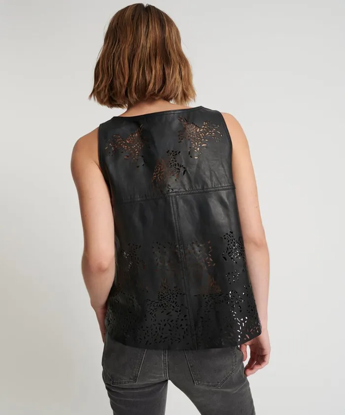 BLACK LASER CUT LEATHER SWING TOP Women One Teaspoon Tops BLACK LASER CUT LEATHER SWING TOP Women One Teaspoon Tops