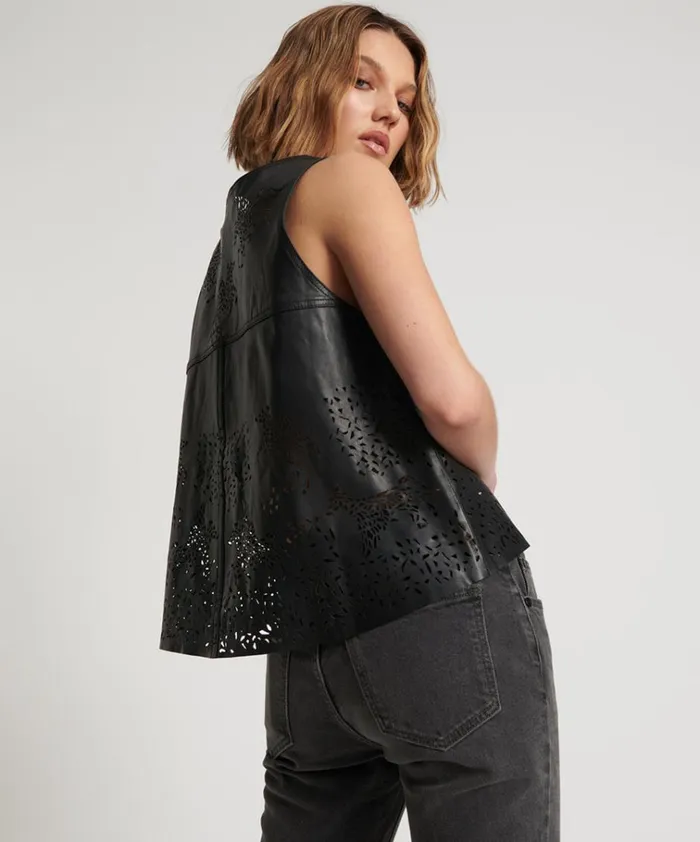 BLACK LASER CUT LEATHER SWING TOP Women One Teaspoon Tops BLACK LASER CUT LEATHER SWING TOP Women One Teaspoon Tops