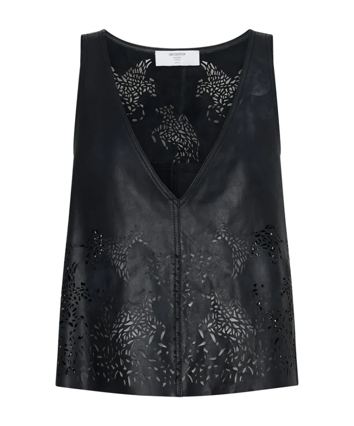 BLACK LASER CUT LEATHER SWING TOP Women One Teaspoon Tops BLACK LASER CUT LEATHER SWING TOP Women One Teaspoon Tops
