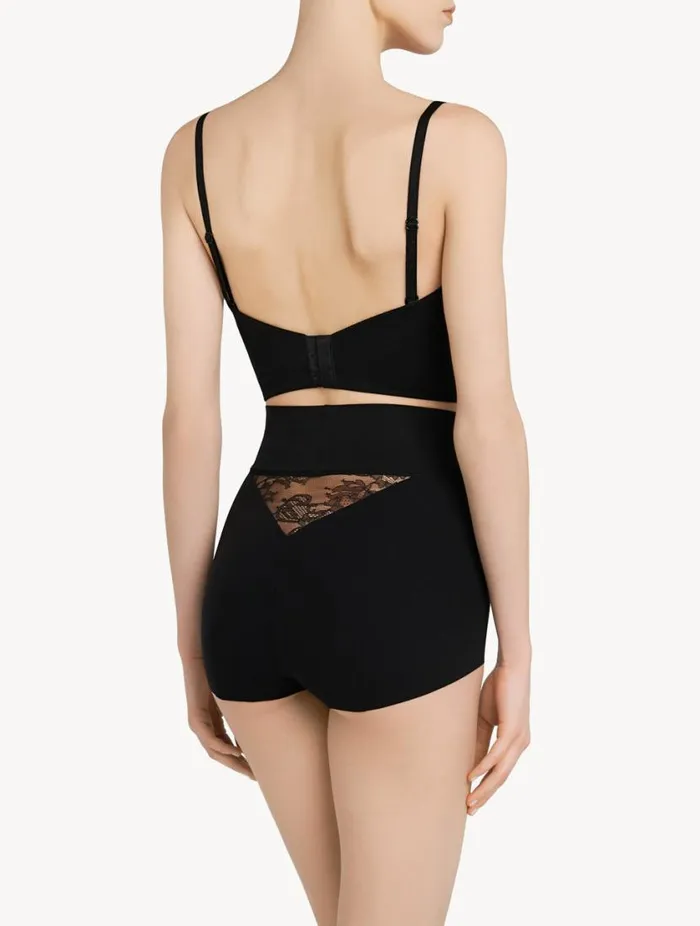 Black Lycra Control Fit Highwaist Briefs With Chantilly Lace Lingerie La Perla Highwaist