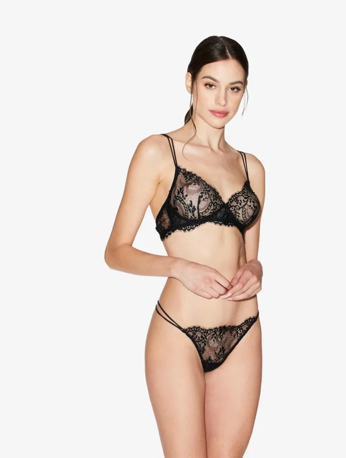 Black Nonwired Leavers Lace Bra Lingerie La Perla Wireless