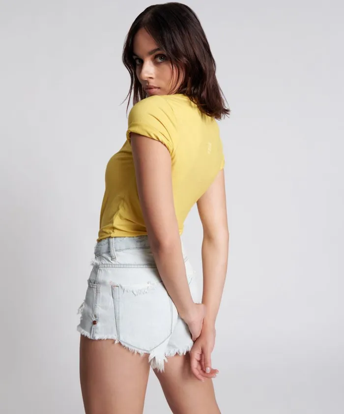 BLAZING YELLOW LOGO FITTED TEE Women One Teaspoon Tees and Tanks BLAZING YELLOW LOGO FITTED TEE Women One Teaspoon Tees and Tanks