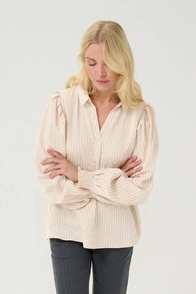 Blouses Women CULTURE CUany Blouse Beigebrown Stripe