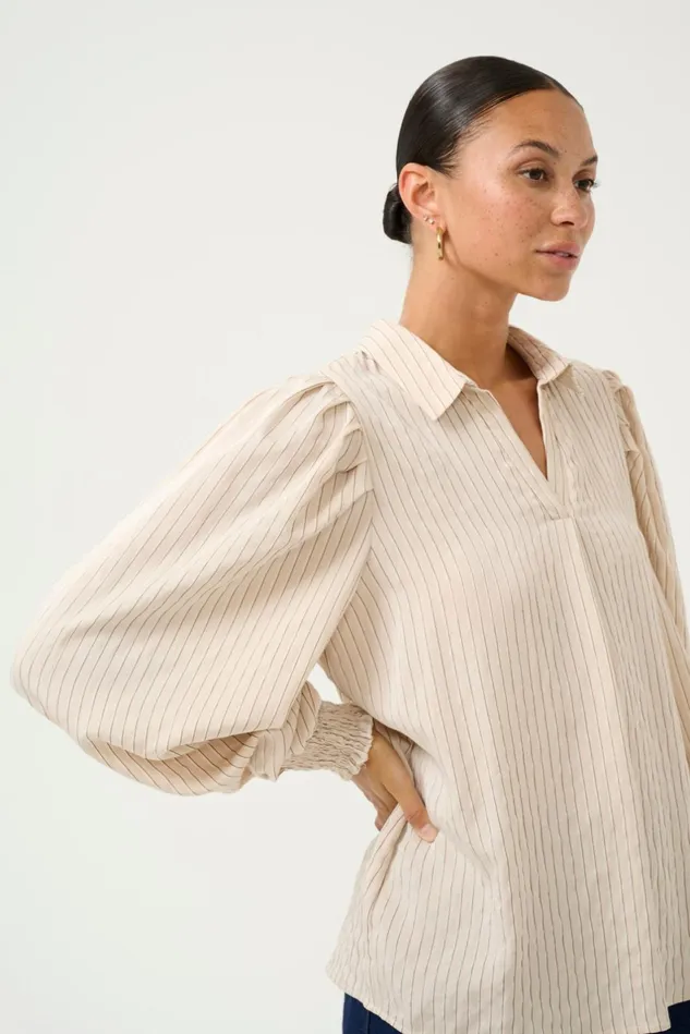 Blouses Women CULTURE CUany Blouse Beigebrown Stripe