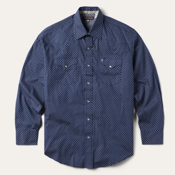 Blue Polaris Geo Print Western Shirt Blue Men Stetson Modern Cut