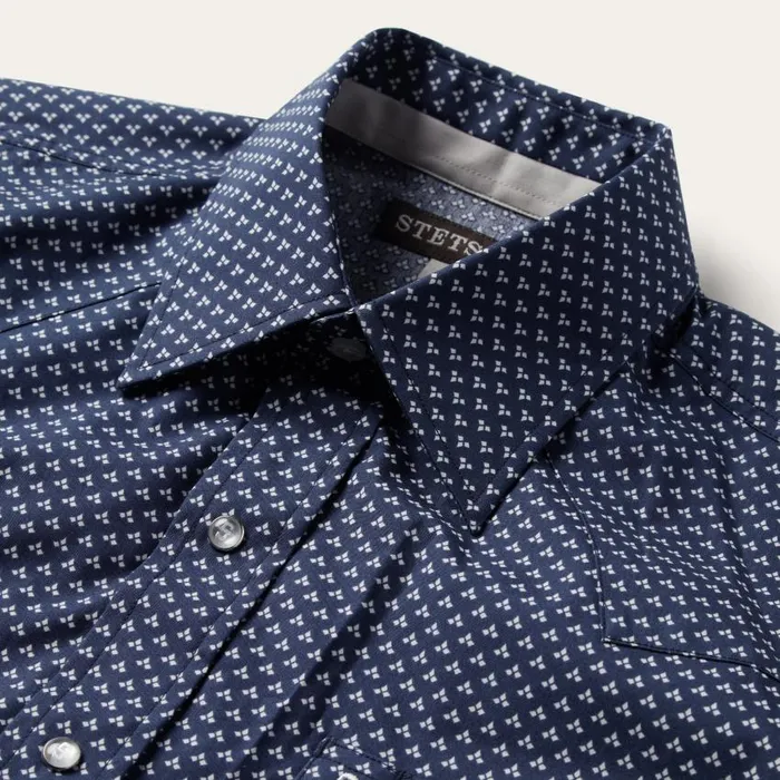 Blue Polaris Geo Print Western Shirt Blue Men Stetson Modern Cut