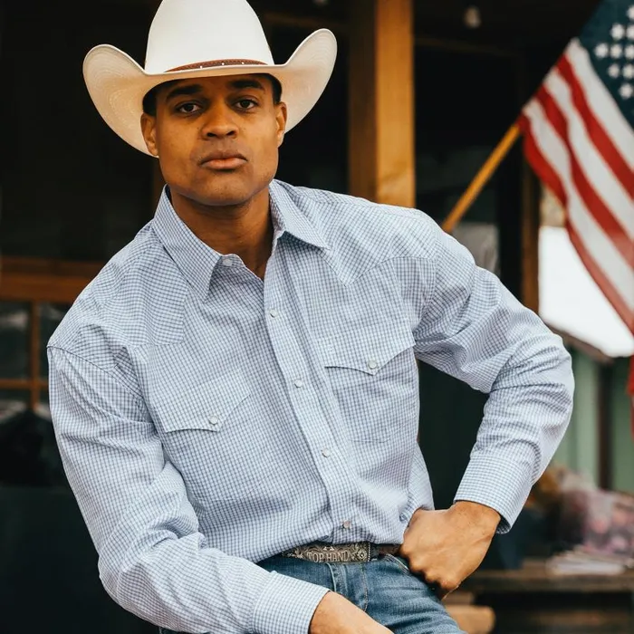 Blue Two Stripe Check Western Shirt Blue Men Stetson Classic Cut