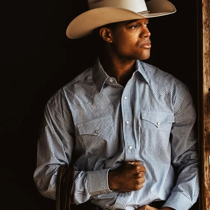 Blue Two Stripe Check Western Shirt Blue Men Stetson Classic Cut