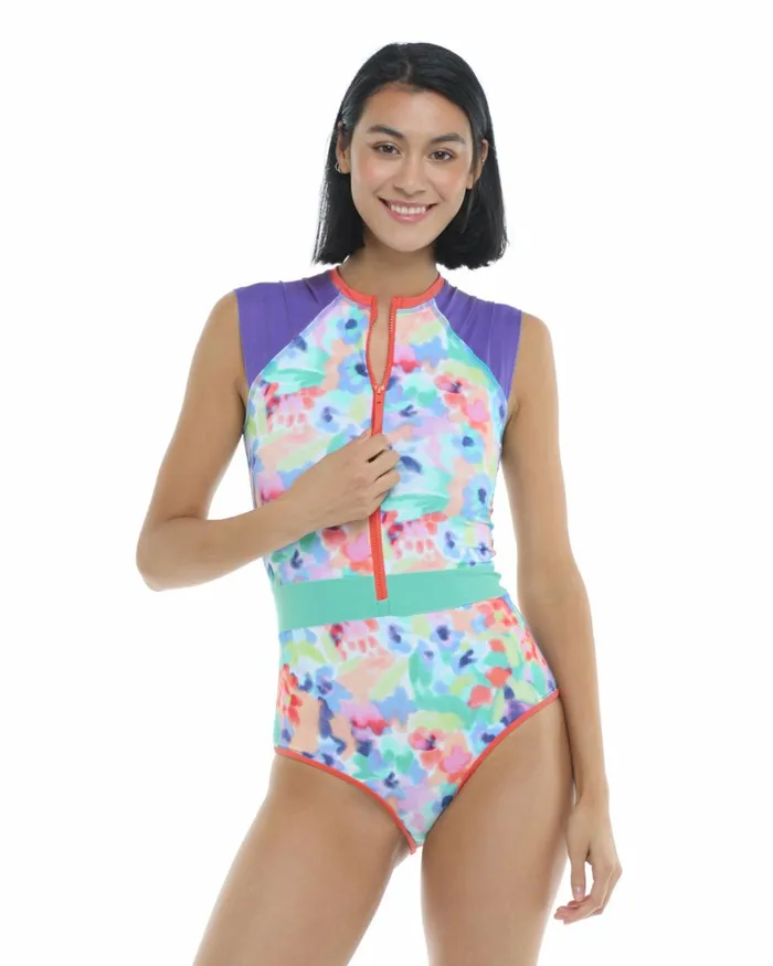 Body Glove Longsleeve Swimsuits Women Posy Stand Up CrossOver Fitted Tank OnePiece Swimsuit 8211 Multi