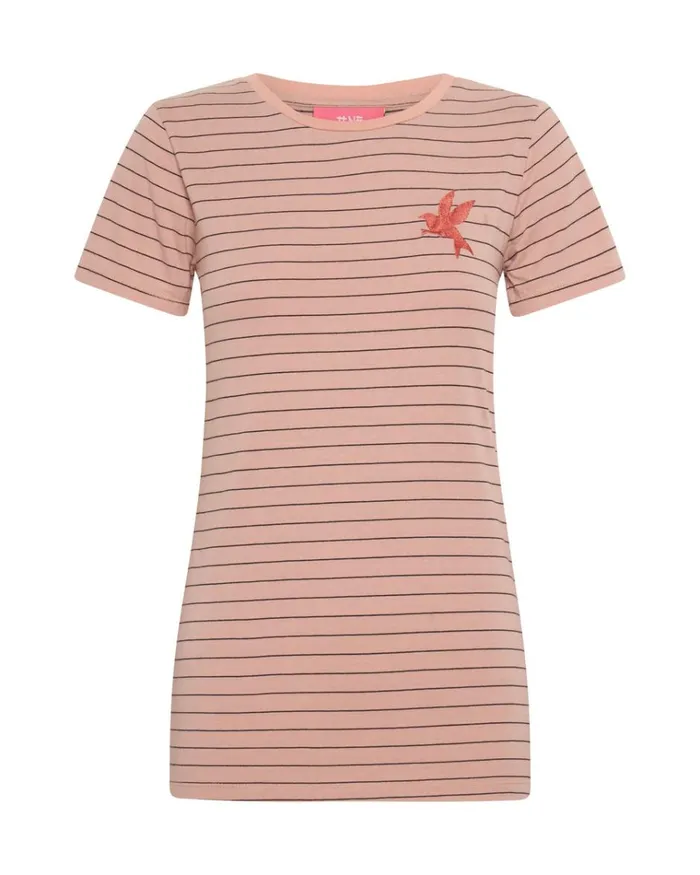BOWER BIRD EMBROIDERED LOGO FITTED TEE PINK Women One Teaspoon Tees and Tanks BOWER BIRD EMBROIDERED LOGO FITTED TEE PINK Women One Teaspoon Tees and Tanks
