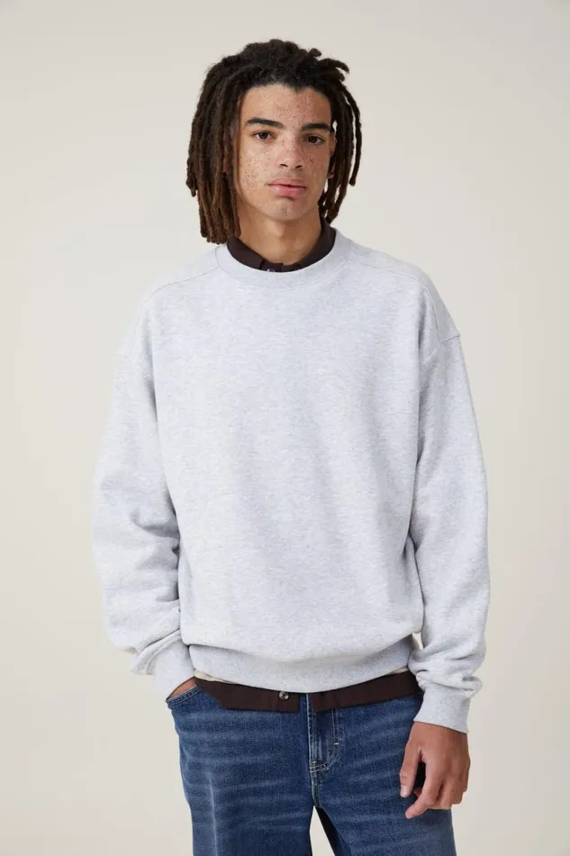 Box Fit Crew Sweater Grey Marle Men Cotton On Sweats and Hoodies