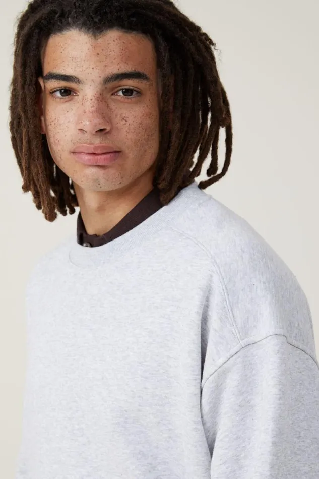 Box Fit Crew Sweater Grey Marle Men Cotton On Sweats and Hoodies Box Fit Crew Sweater Grey Marle Men Cotton On Sweats and Hoodies