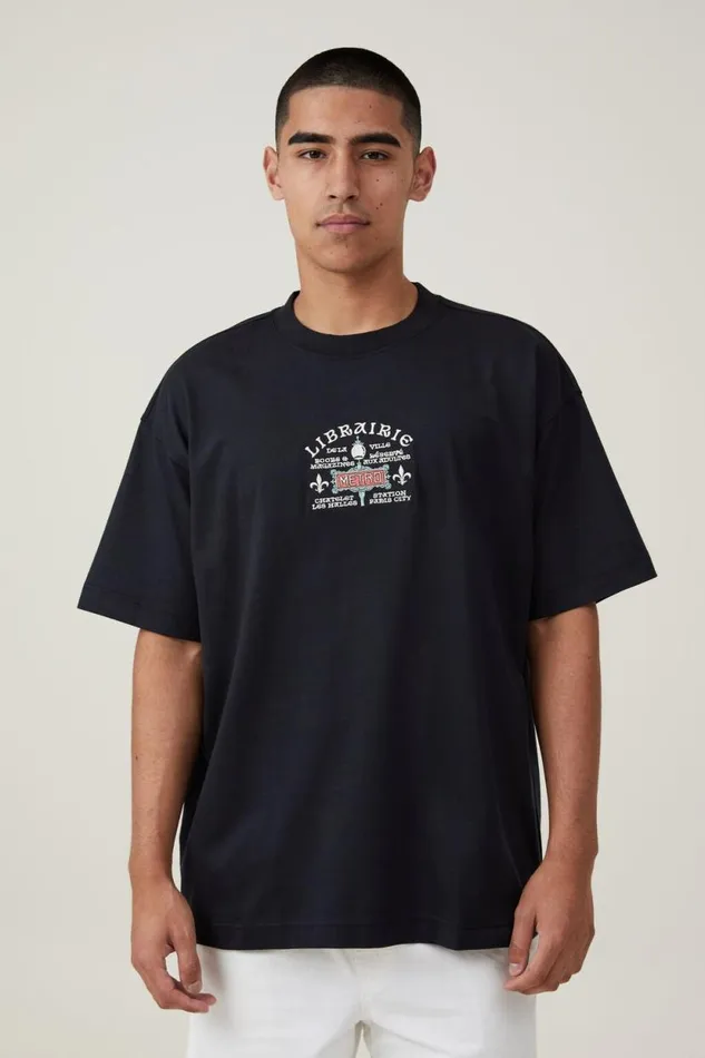 Box Fit Graphic TShirt Blackmetro Sign Men Cotton On Tees and Tanks
