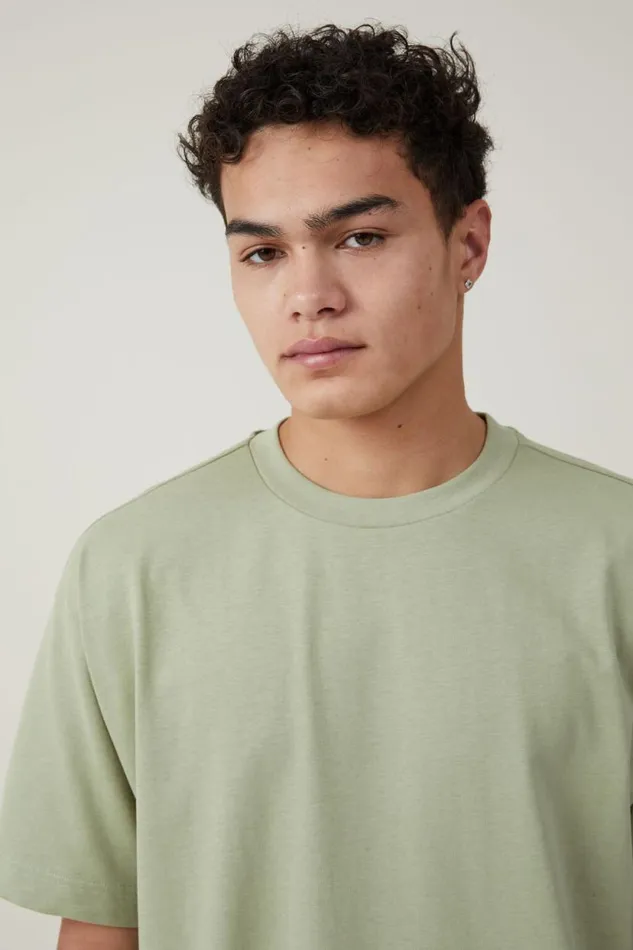 Box Fit Plain TShirt Green Tea Men Cotton On Tees and Tanks