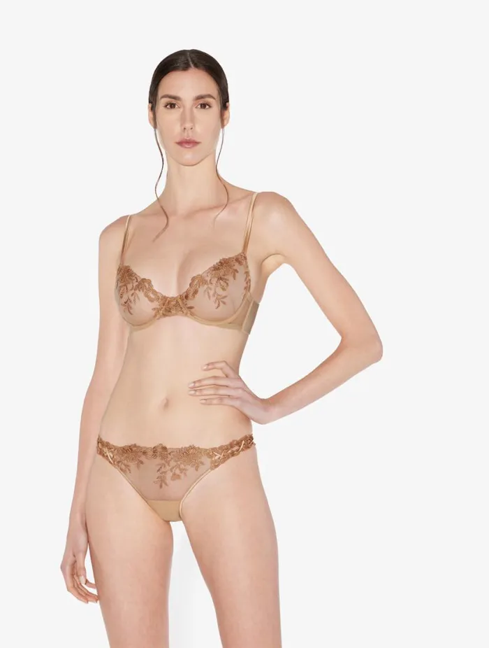 Brazilian Brief In Beige Lycra With Embroidered Tulle Lingerie La Perla Brazilian