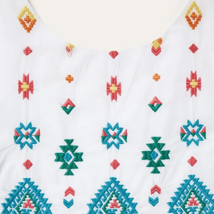 Bright Schiffli Embroidered White Cotton Lawn Dress White Women Stetson Midi