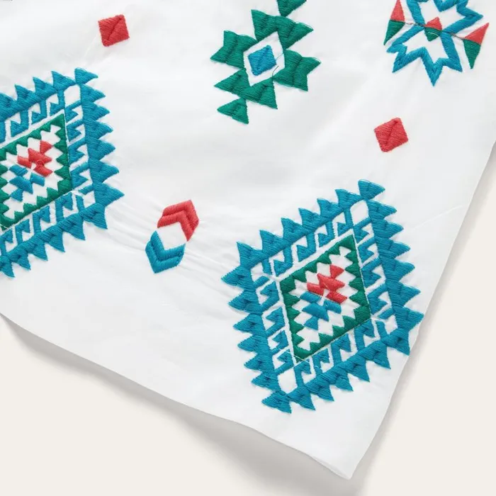 Bright Schiffli Embroidered White Cotton Lawn Dress White Women Stetson Midi