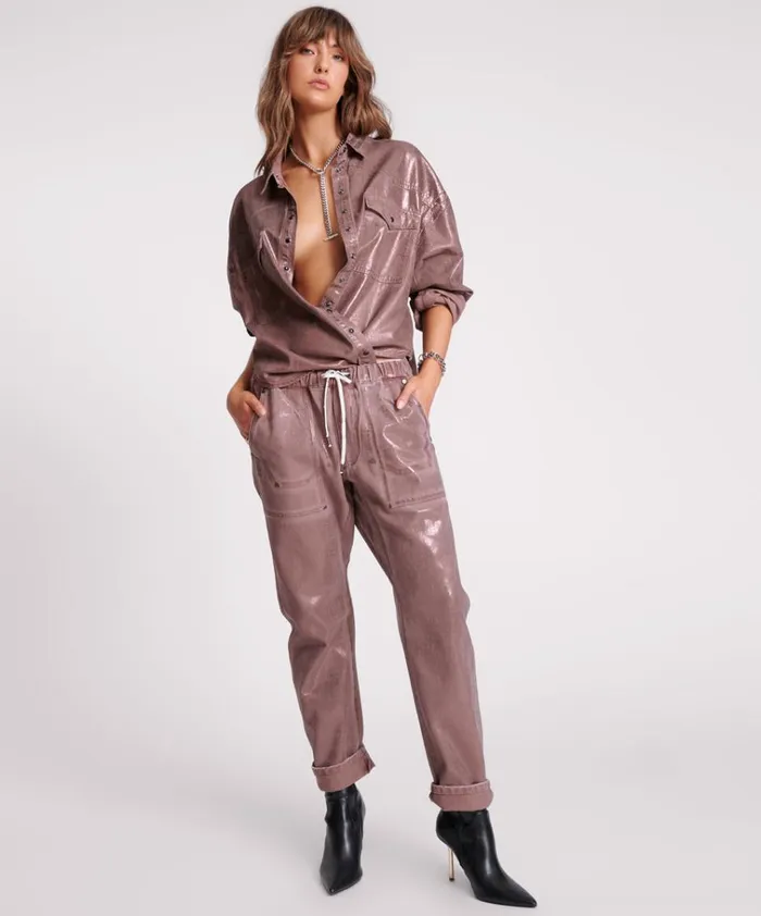 BRONZED CHOCOLATE SHABBIES DRAWSTRING DENIM JEANS Women One Teaspoon Bottoms