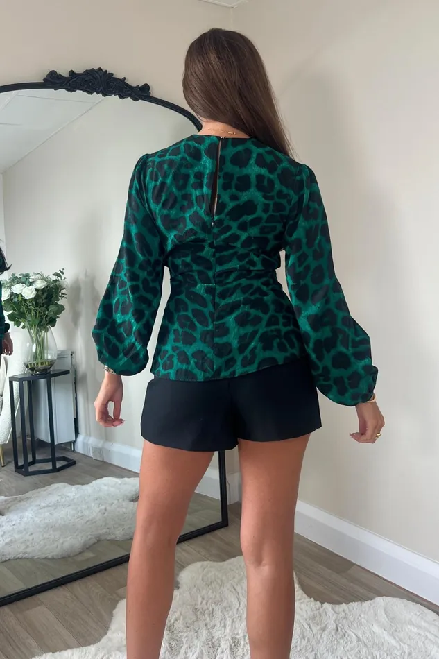 Brooke Green Animal Tie Front Top Women Girl In Mind Tops and Bodysuits