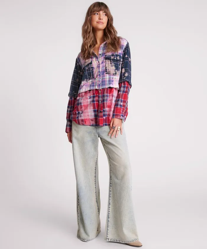 BUTTON OFF DISTRESSED FLANNEL SHIRT Women One Teaspoon Shirts BUTTON OFF DISTRESSED FLANNEL SHIRT Women One Teaspoon Shirts