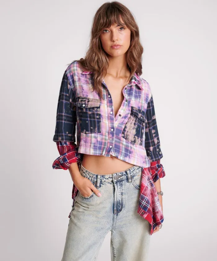 BUTTON OFF DISTRESSED FLANNEL SHIRT Women One Teaspoon Shirts BUTTON OFF DISTRESSED FLANNEL SHIRT Women One Teaspoon Shirts