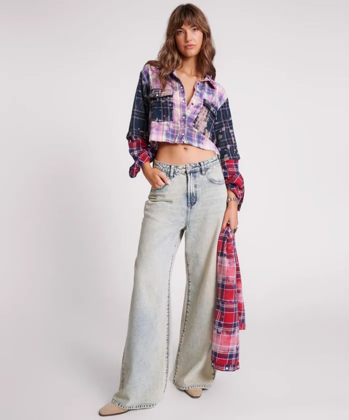 BUTTON OFF DISTRESSED FLANNEL SHIRT Women One Teaspoon Shirts BUTTON OFF DISTRESSED FLANNEL SHIRT Women One Teaspoon Shirts