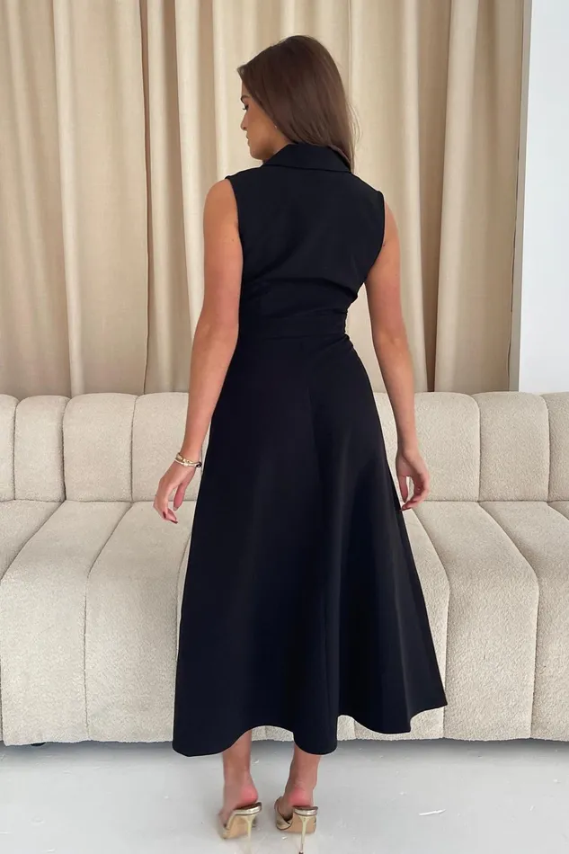 Cameron Collared Tailored Shirt Dress Black Women Girl In Mind Midi Dresses