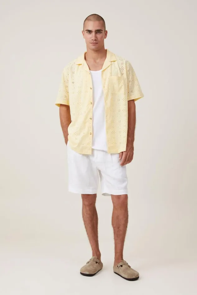 Capri Short Sleeve Shirt Yellow Broiderie Men Cotton On Shirts and Polos