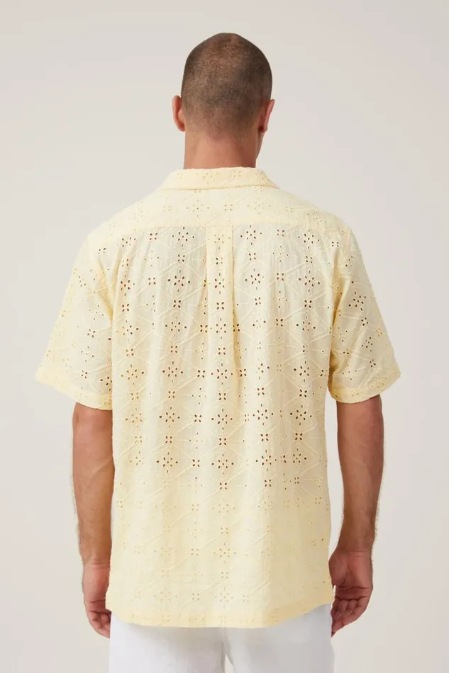 Capri Short Sleeve Shirt Yellow Broiderie Men Cotton On Shirts and Polos