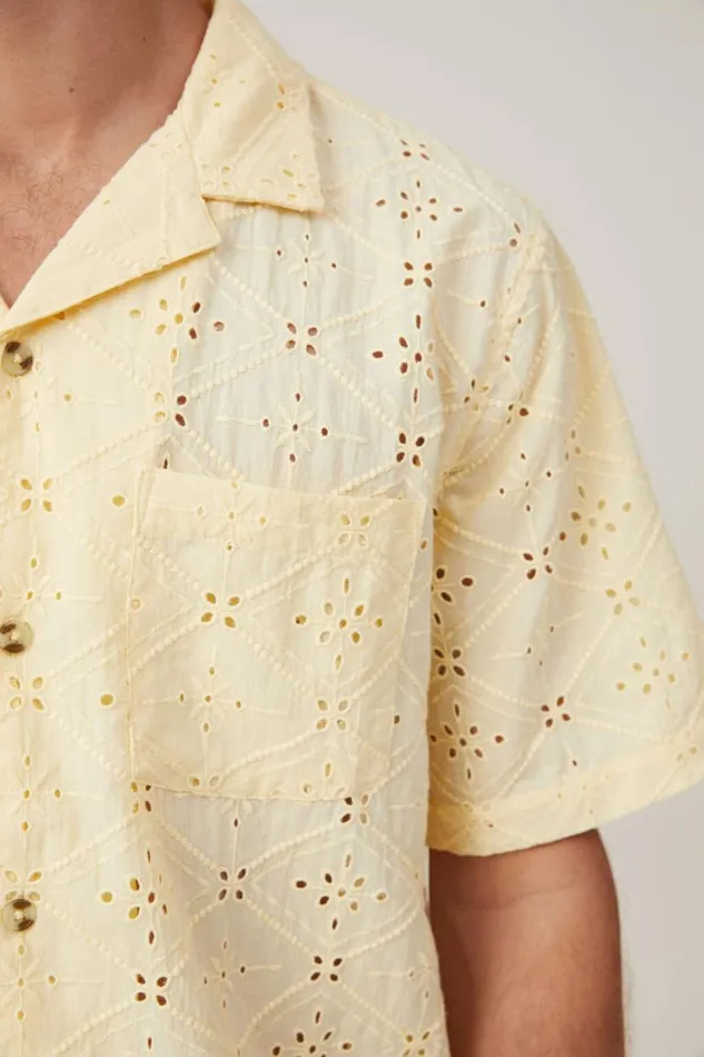 Capri Short Sleeve Shirt Yellow Broiderie Men Cotton On Shirts and Polos