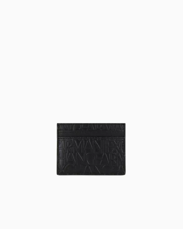 Card Holder Made Of Recycled Material With Embossed Logo Writing Black Men Armani Wallets And Small Leather Goods