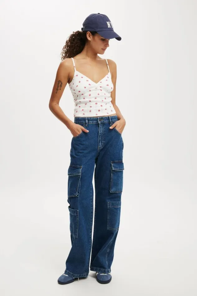 Cargo Wide Leg Jean Nordic Blue Women Cotton On Pants