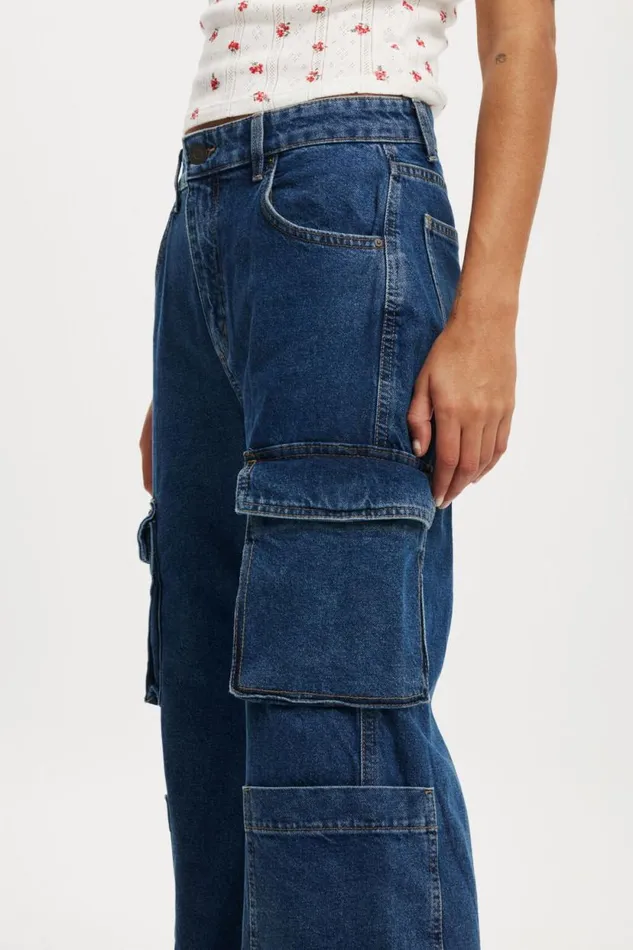Cargo Wide Leg Jean Nordic Blue Women Cotton On Pants