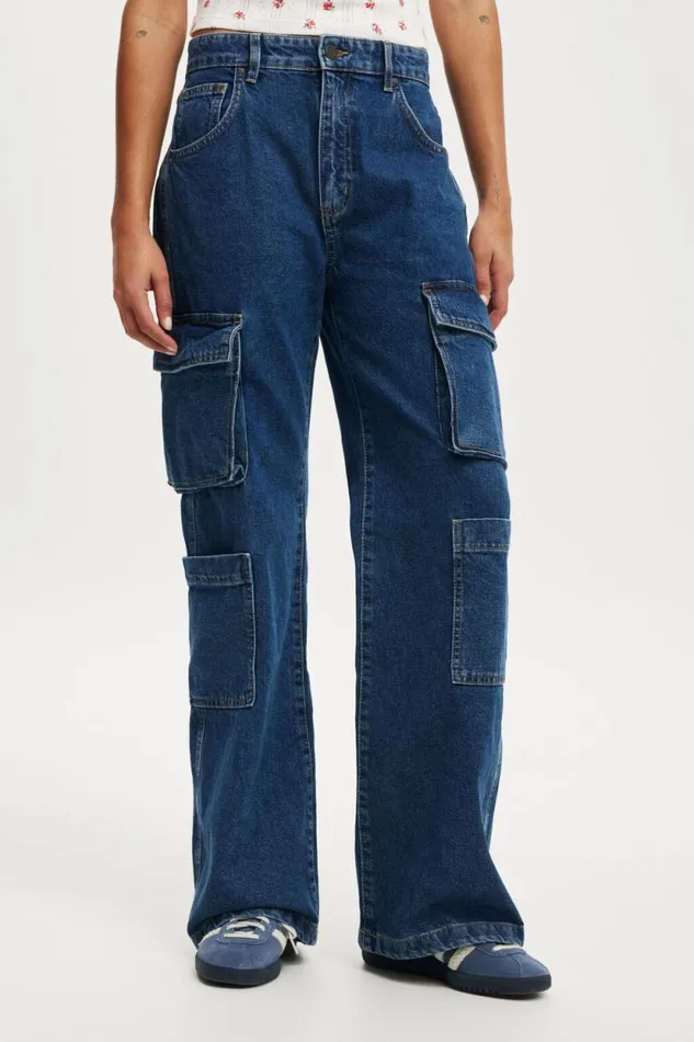 Cargo Wide Leg Jean Nordic Blue Women Cotton On Pants