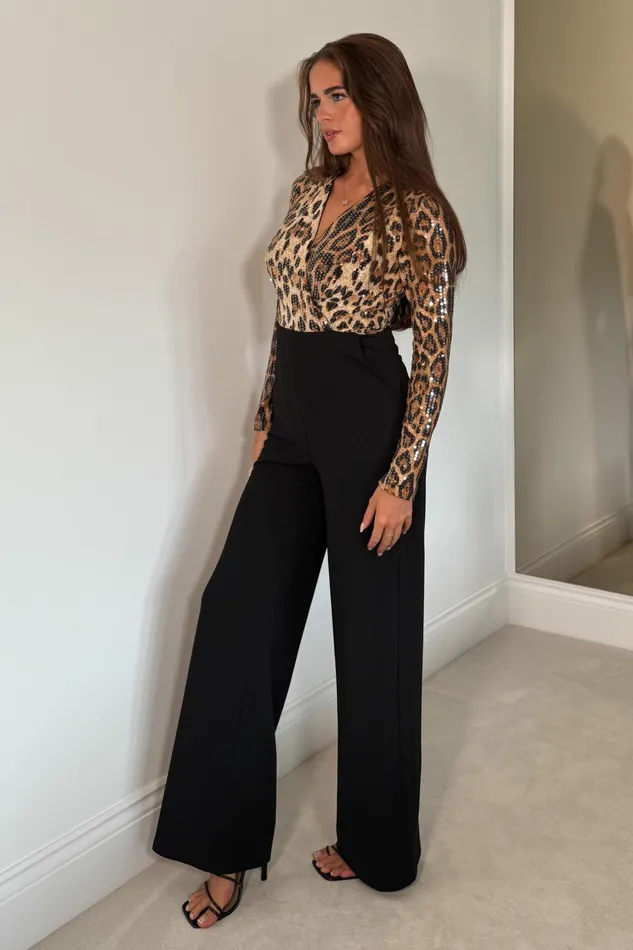 Casandra Leopart Sequin Wrap Front Jumpsuit Women Girl In Mind Jumpsuits and Playsuits