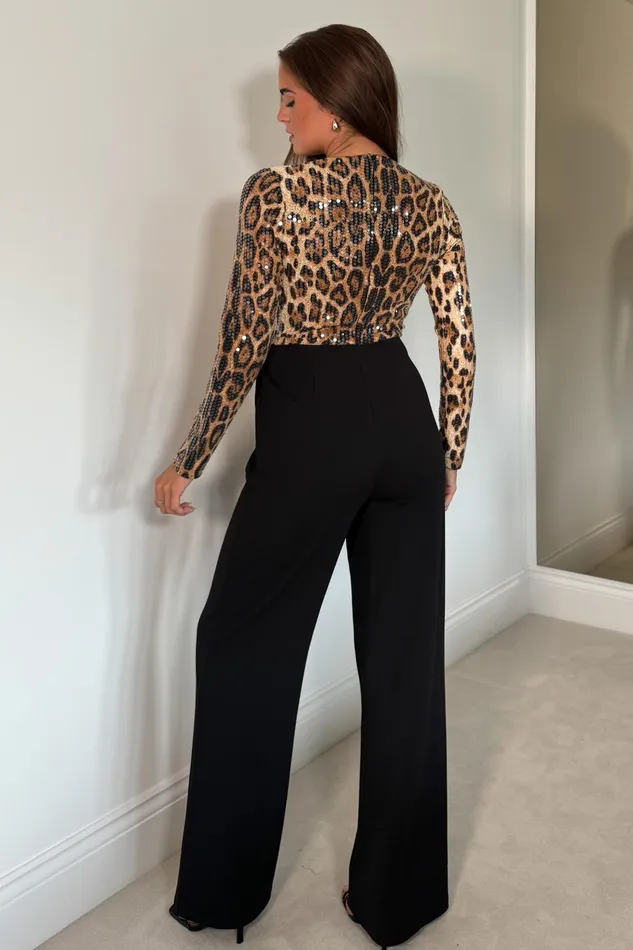Casandra Leopart Sequin Wrap Front Jumpsuit Women Girl In Mind Jumpsuits and Playsuits
