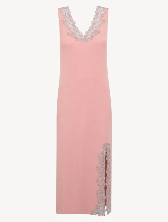 Cashmere Blend Ribbed Long Nightgown In Blush Clay With Frastaglio Sleepwear La Perla Pajamas Cashmere Blend Ribbed Long Nightgown In Blush Clay With Frastaglio Sleepwear La Perla Pajamas