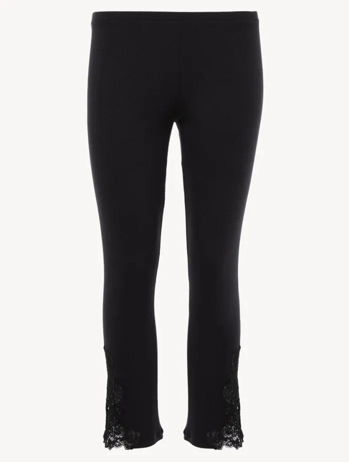 Cashmere Blend Ribbed Trousers In Onyx With Frastaglio Sleepwear La Perla Pajamas