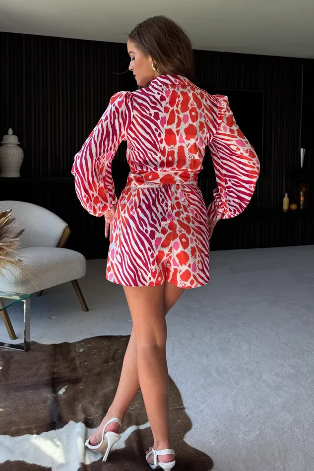 Chester Red Animal Belted Playsuit Women Girl In Mind Jumpsuits and Playsuits