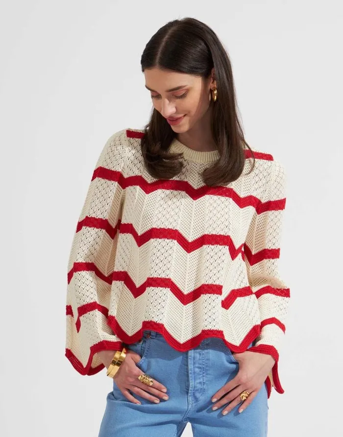 Chevron Crop Sweater Red In Knit Chevron Women La Double J Knitwear
