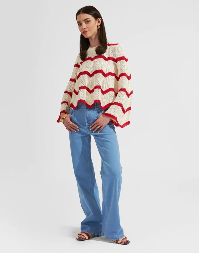 Chevron Crop Sweater Red In Knit Chevron Women La Double J Knitwear Chevron Crop Sweater Red In Knit Chevron Women La Double J Knitwear