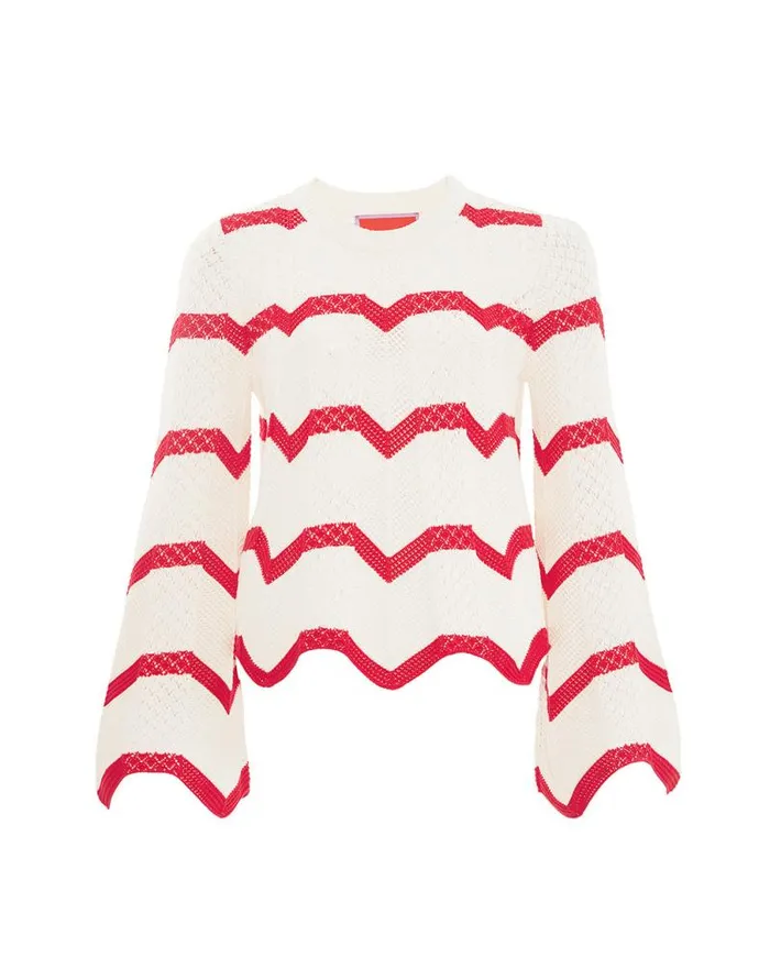 Chevron Crop Sweater Red In Knit Chevron Women La Double J Knitwear Chevron Crop Sweater Red In Knit Chevron Women La Double J Knitwear