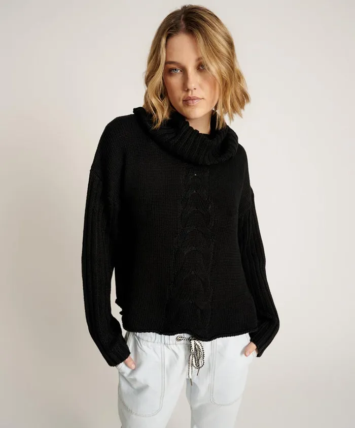 CLASSIC CHUNKY ROLL NECK KNIT SWEATER BLACK Women One Teaspoon Knitwear