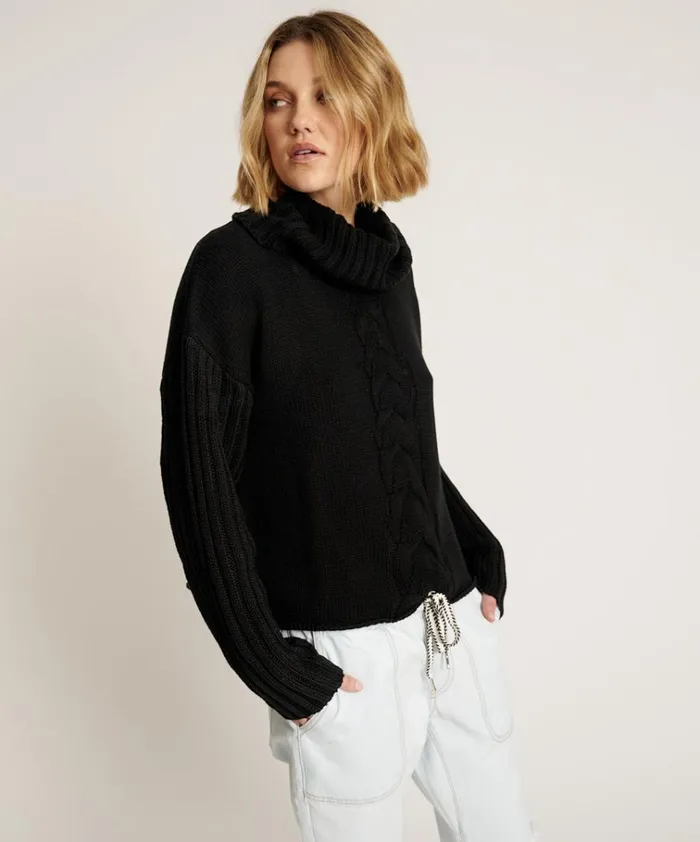 CLASSIC CHUNKY ROLL NECK KNIT SWEATER BLACK Women One Teaspoon Knitwear CLASSIC CHUNKY ROLL NECK KNIT SWEATER BLACK Women One Teaspoon Knitwear